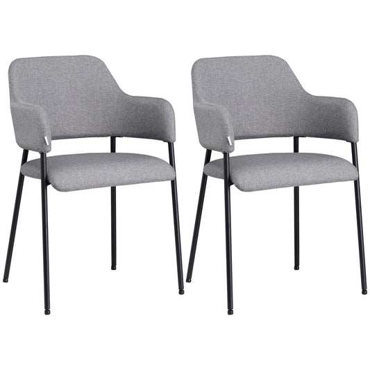 Modern Dining Chairs Set of 2, Linen Touch Fabric Accent Chairs with Armrests, Kitchen Chairs with Steel Legs for Living Room, Grey Bar Stools Grey  at Gallery Canada