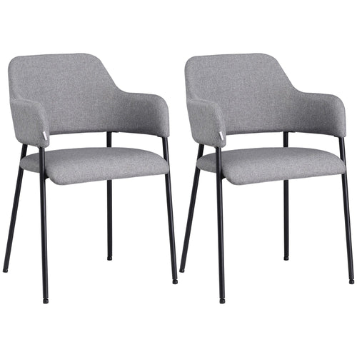 Modern Dining Chairs Set of 2, Linen Touch Fabric Accent Chairs with Armrests, Kitchen Chairs with Steel Legs for Living Room, Grey