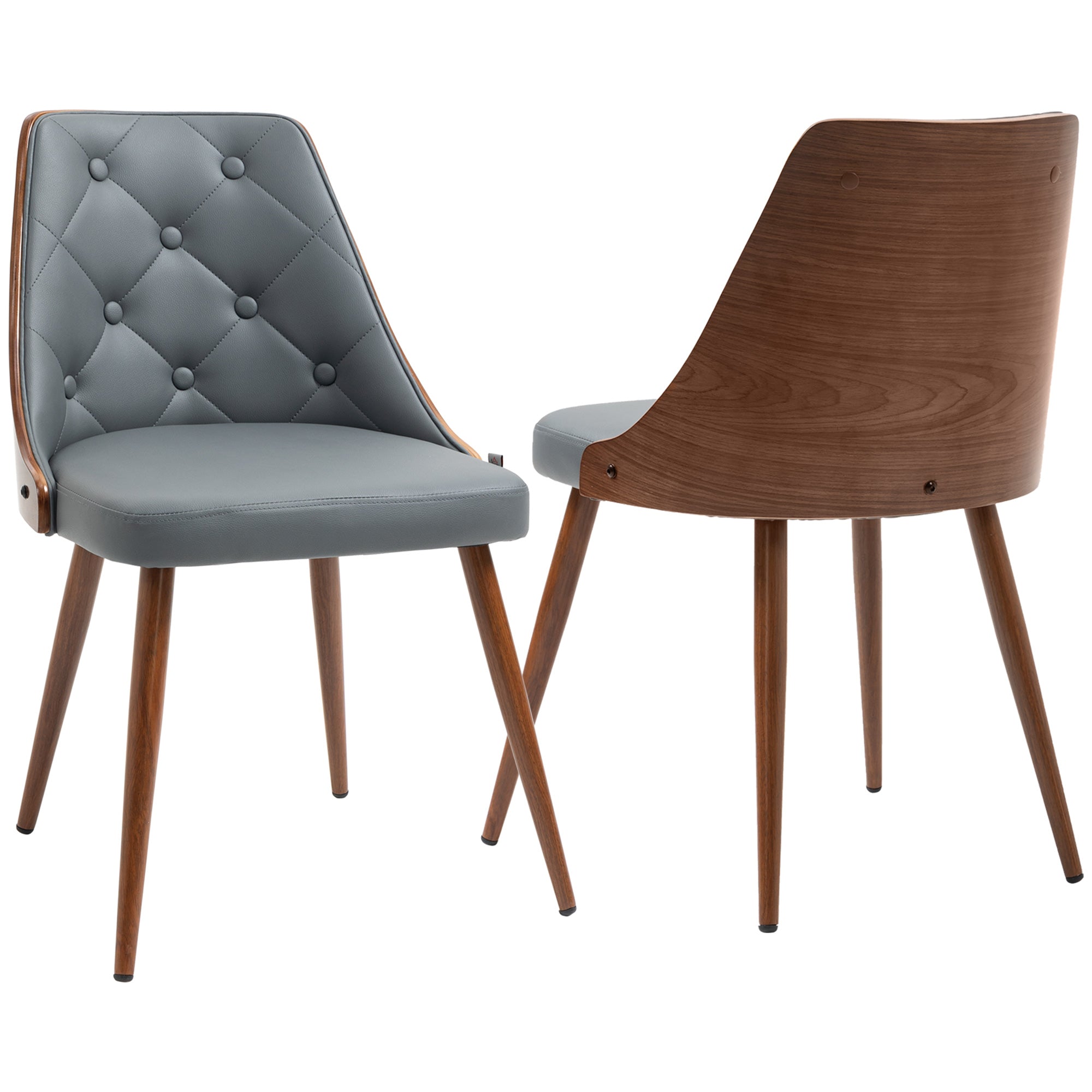 PU Leather Upholstered Dining Chairs, Solid Wood Back, Steel Legs, Set of 2, Grey Bar Stools Multi Colour  at Gallery Canada