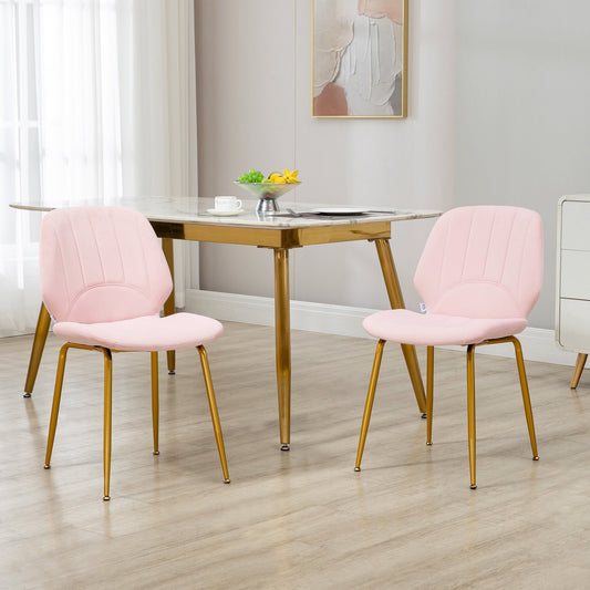 Modern Dining Chairs Set of 2, Upholstered Dining Room Chairs with Backrest, Padded Seat and Steel Legs, Pink - Gallery Canada
