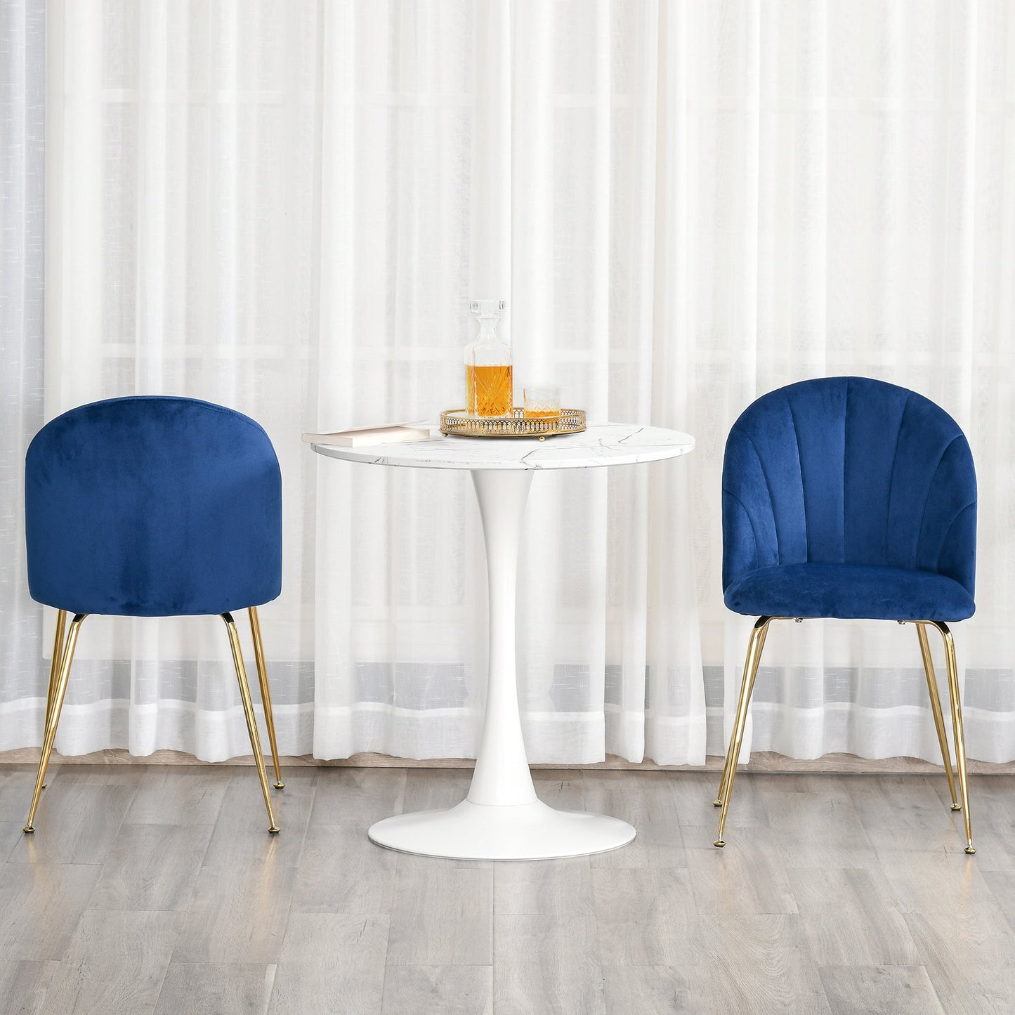 Modern Dining Chairs Set of 2, Upholstered Kitchen Chairs, Accent Chair with Gold Metal Legs for Kitchen, Dining Room, Blue Bar Stools   at Gallery Canada