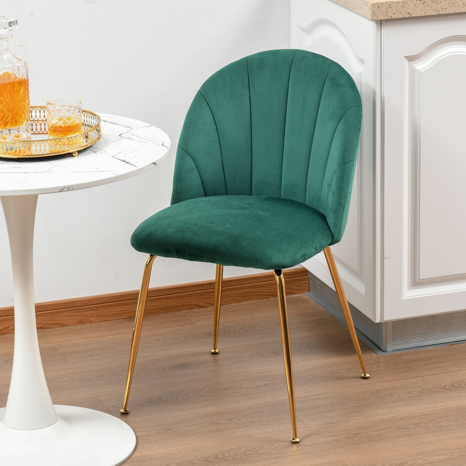 Modern Dining Chairs Set of 2, Upholstered Kitchen Chairs, Accent Chair with Gold Metal Legs for Kitchen, Dining Room, Green Bar Stools   at Gallery Canada