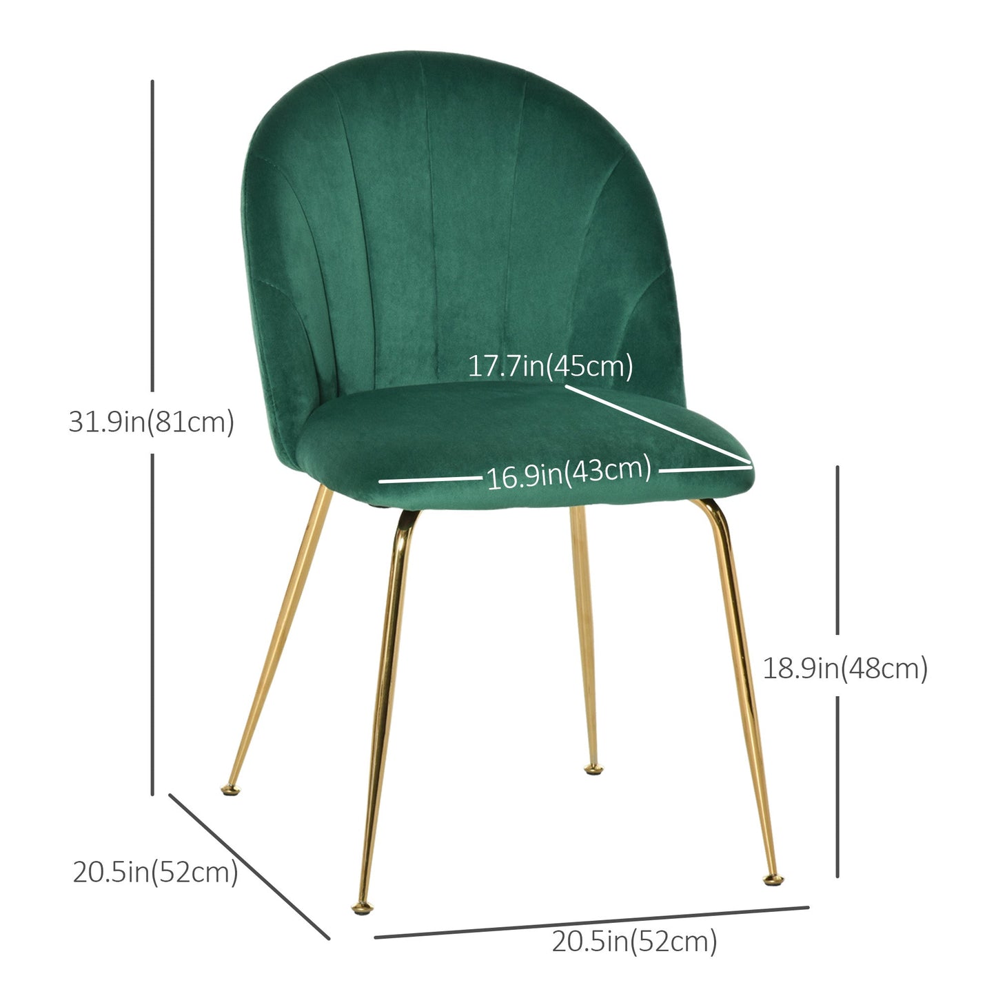 Modern Dining Chairs Set of 2, Upholstered Kitchen Chairs, Accent Chair with Gold Metal Legs for Kitchen, Dining Room, Green Bar Stools   at Gallery Canada