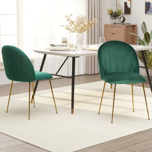 Modern Dining Chairs Set of 2, Upholstered Kitchen Chairs, Accent Chair with Gold Metal Legs for Kitchen, Dining Room, Green