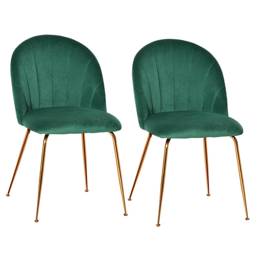 Modern Dining Chairs Set of 2, Upholstered Kitchen Chairs, Accent Chair with Gold Metal Legs for Kitchen, Dining Room, Green