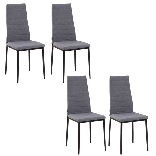 Modern Dining Chairs, Set of 4, High Back Linen Fabric Upholstery and Metal Legs for the Living Room, Kitchen, Home Office, Grey