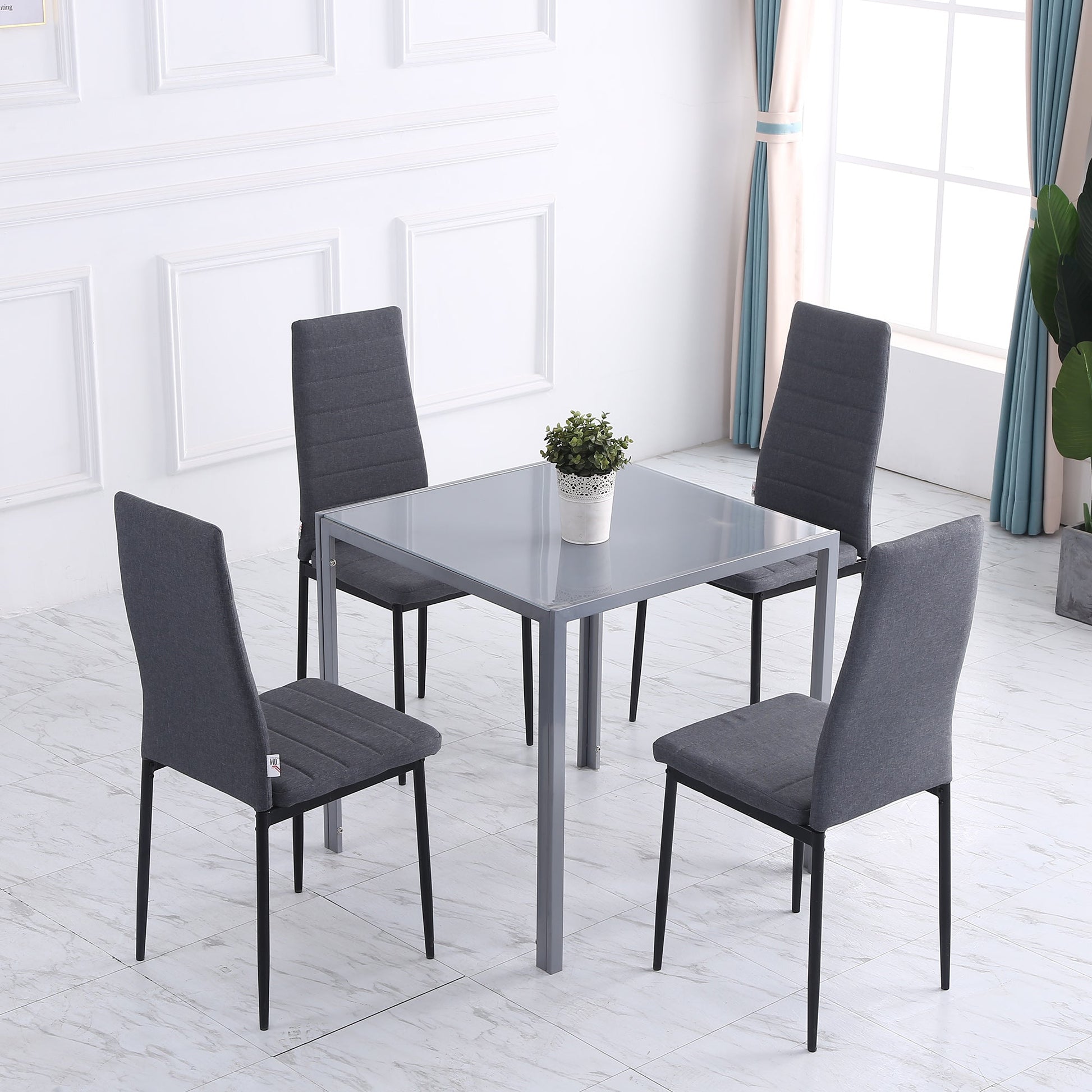 Modern Dining Chairs, Set of 4, High Back Linen Fabric Upholstery and Metal Legs for the Living Room, Kitchen, Home Office, Grey Bar Stools   at Gallery Canada