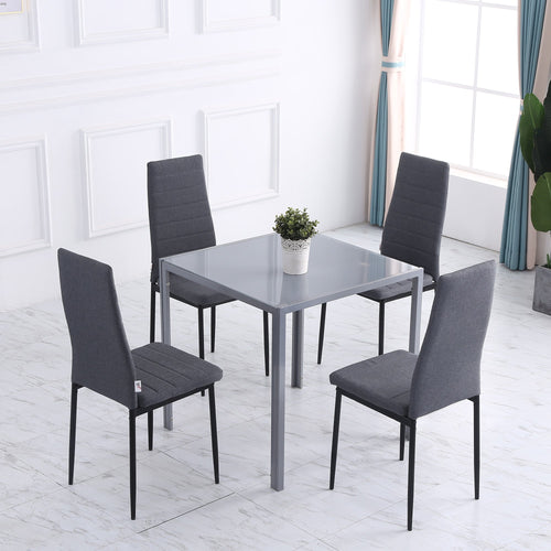 Modern Dining Chairs, Set of 4, High Back Linen Fabric Upholstery and Metal Legs for the Living Room, Kitchen, Home Office, Grey