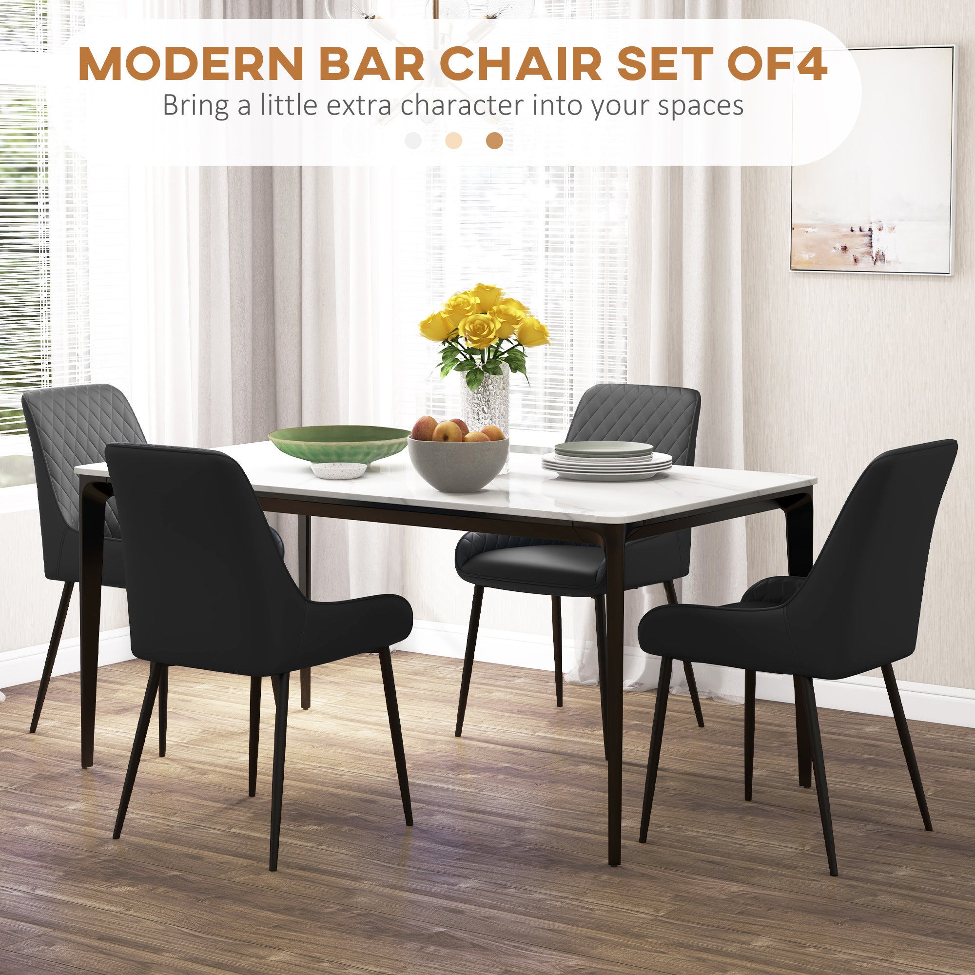 Modern Dining Chairs Set of 4, PU Leather Kitchen Chairs with Metal Legs for Dining Room, Living Room Bar Stools   at Gallery Canada