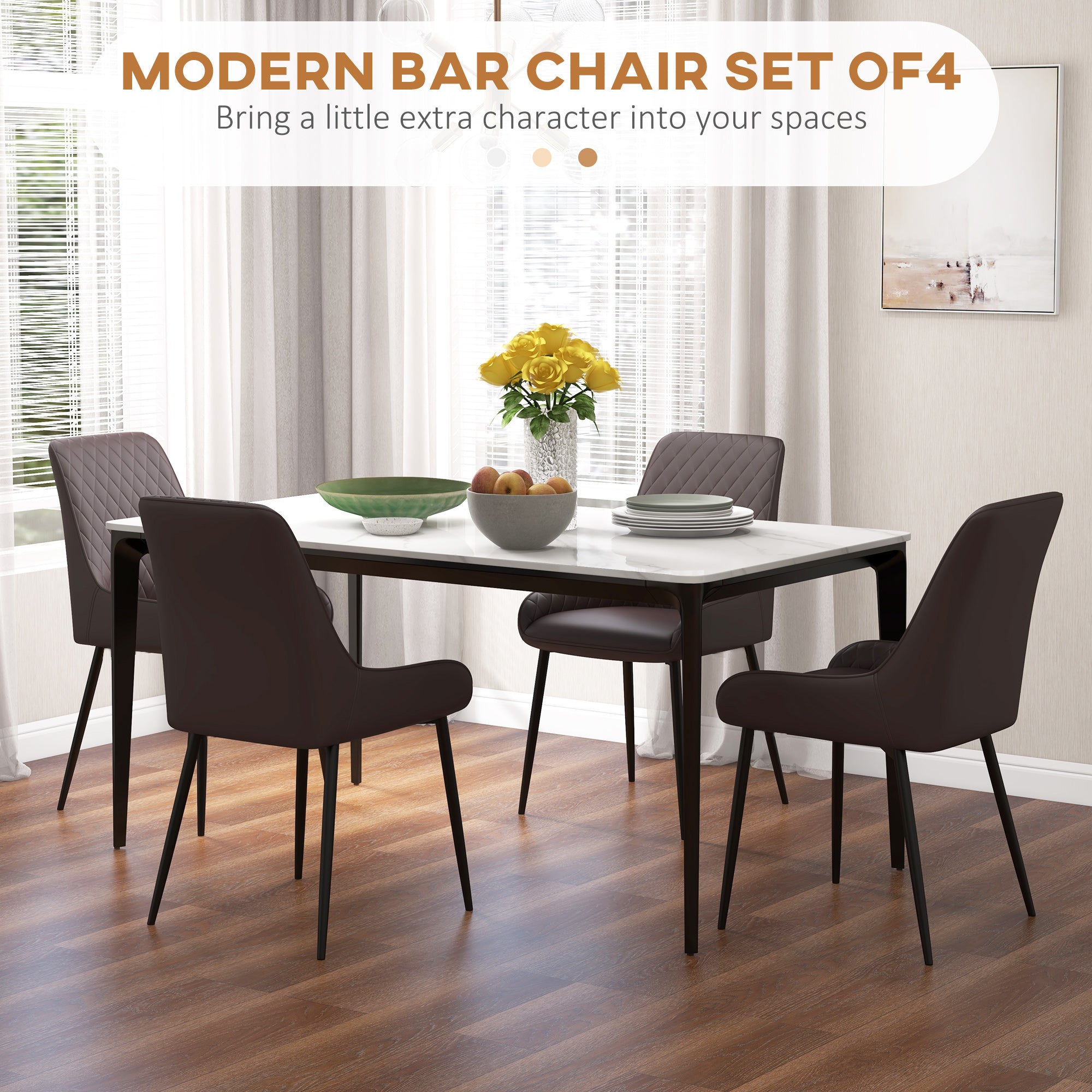 Modern Dining Chairs Set of 4, PU Leather Kitchen Chairs with Metal Legs for Dining Room, Living Room Bar Stools   at Gallery Canada