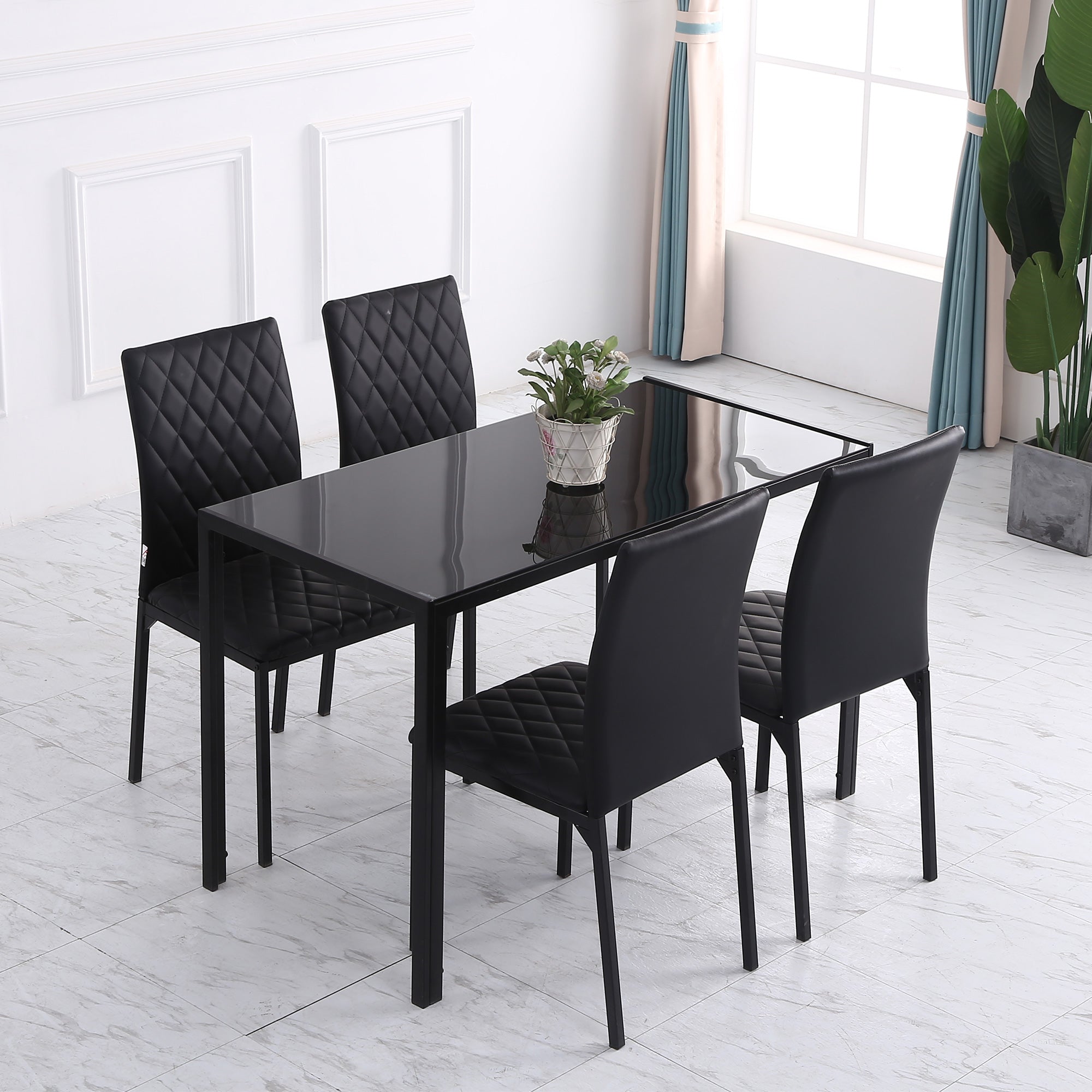 Modern Dining Chairs Set of 4, Upholstered Faux Leather Accent Chairs with Metal Legs for Kitchen, Black Bar Stools   at Gallery Canada