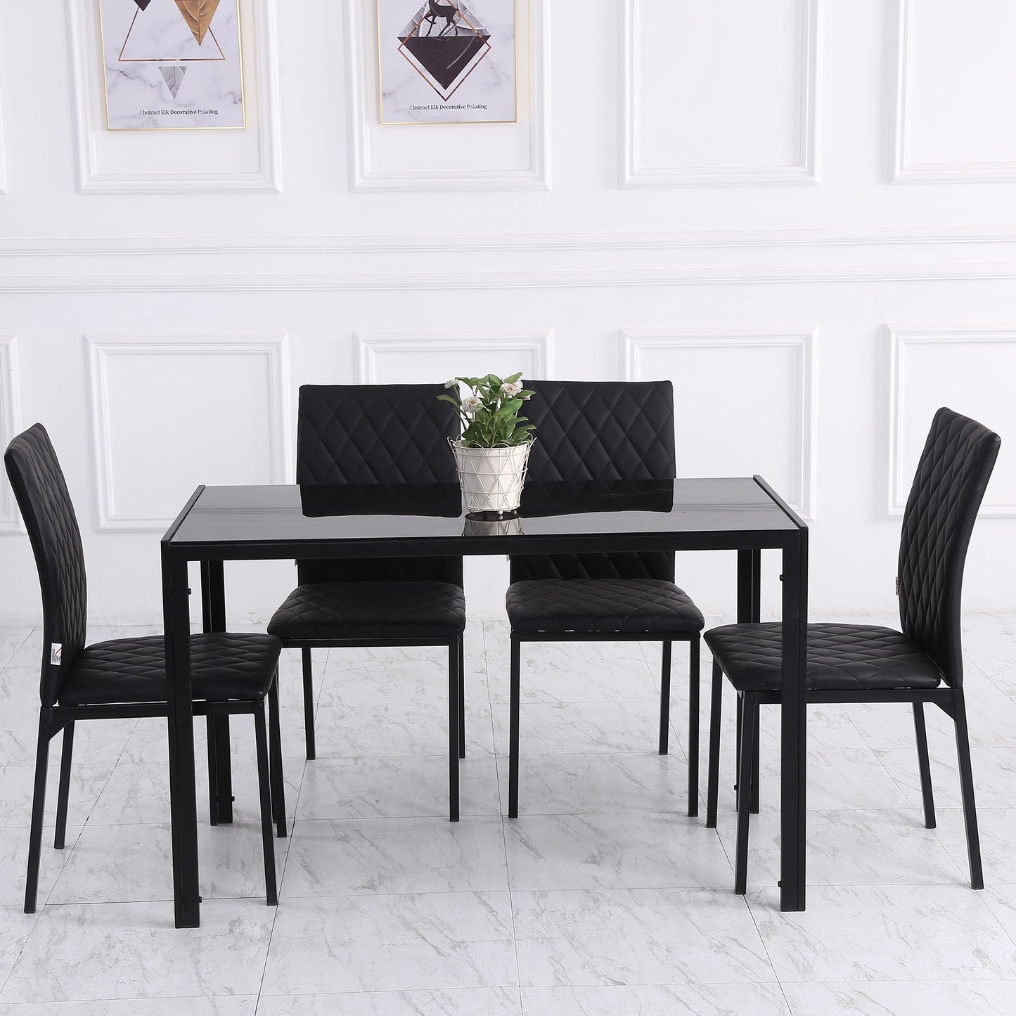 Modern Dining Chairs Set of 4, Upholstered Faux Leather Accent Chairs with Metal Legs for Kitchen, Black Bar Stools   at Gallery Canada