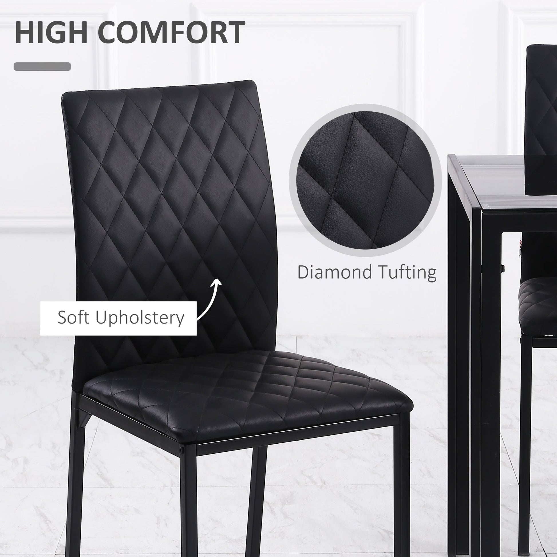 Modern Dining Chairs Set of 4, Upholstered Faux Leather Accent Chairs with Metal Legs for Kitchen, Black - Gallery Canada