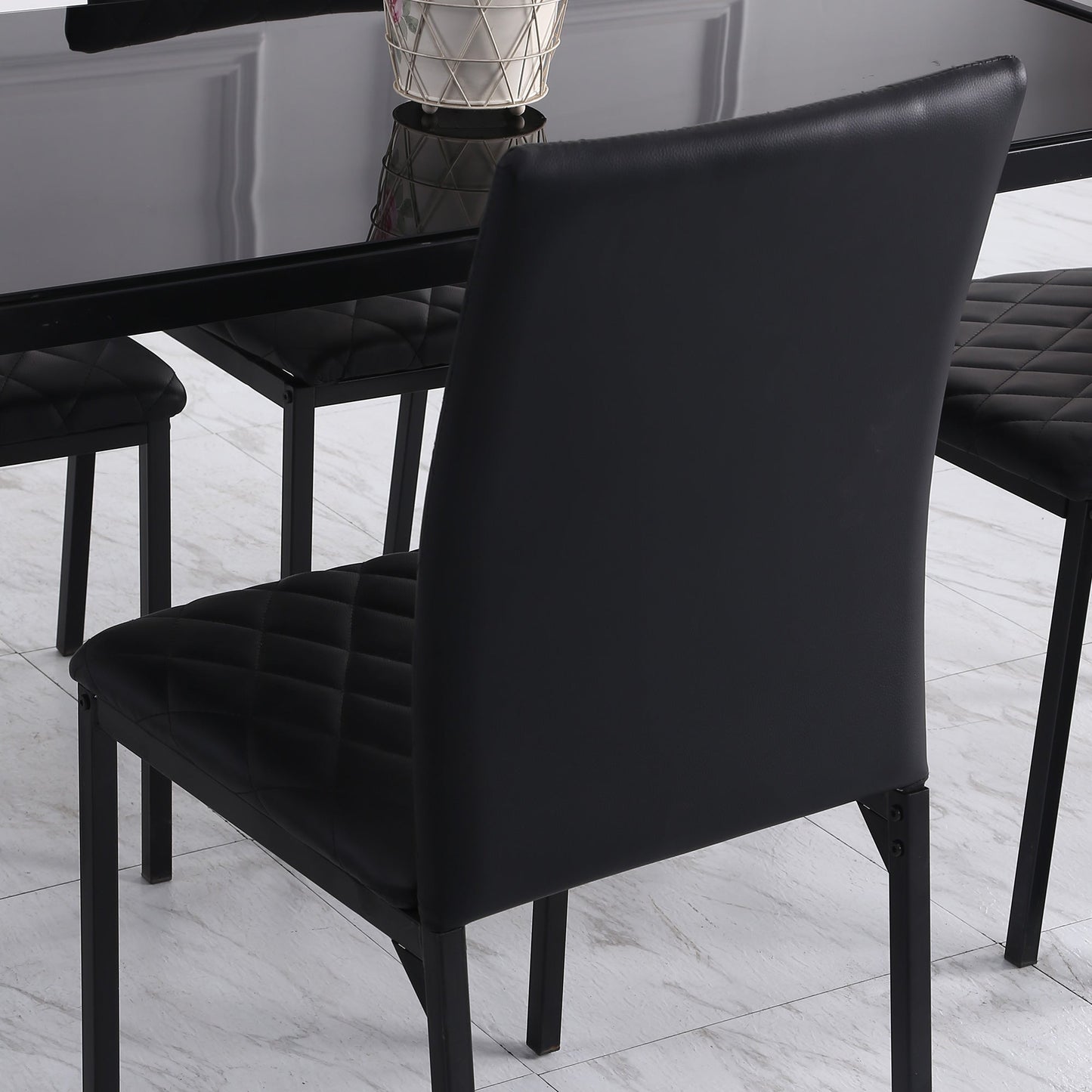 Modern Dining Chairs Set of 4, Upholstered Faux Leather Accent Chairs with Metal Legs for Kitchen, Black - Gallery Canada