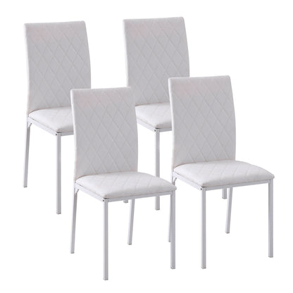 Modern Dining Chairs Set of 4, Upholstered Faux Leather Accent Chairs with Metal Legs for Kitchen, White Bar Stools White  at Gallery Canada