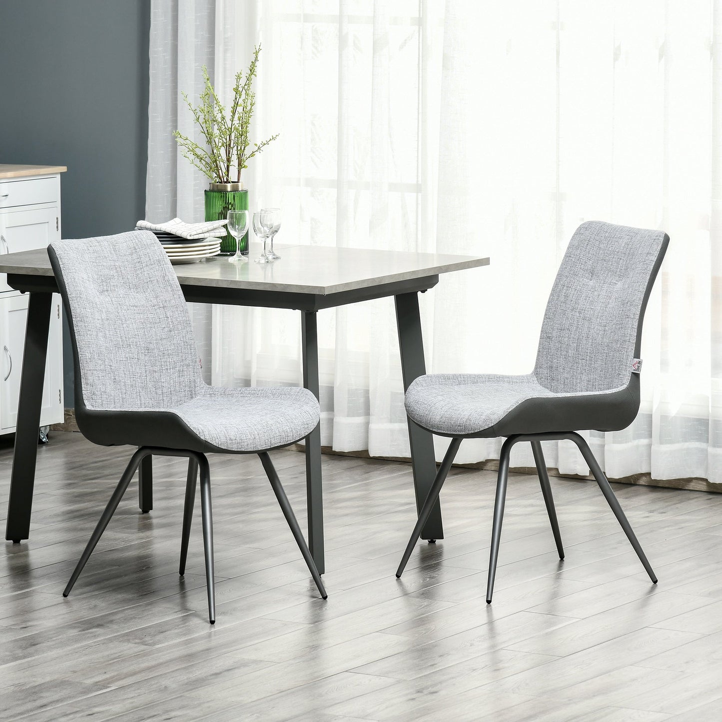 Modern Dining Chairs Upholstered Fabric and PU Leather Accent Chairs with Metal Legs for Kitchen, Set of 2, Grey Bar Stools   at Gallery Canada