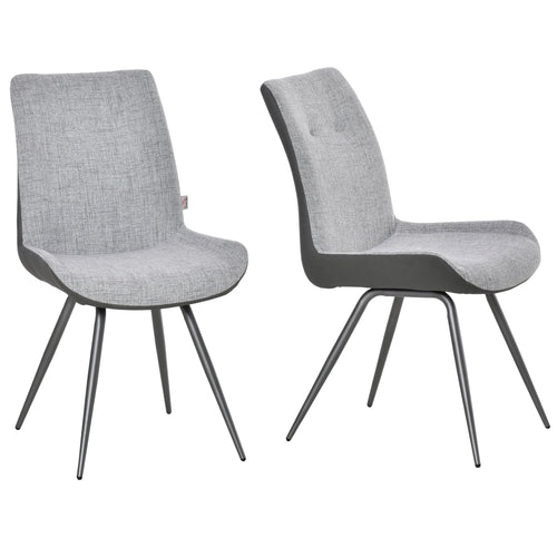 Modern Dining Chairs Upholstered Fabric and PU Leather Accent Chairs with Metal Legs for Kitchen, Set of 2, Grey