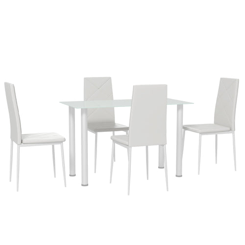 Modern Dining Table Set for 4, Space-Saving 5 Pieces Kitchen Table Set with Rectangle Table and Steel Frame, White