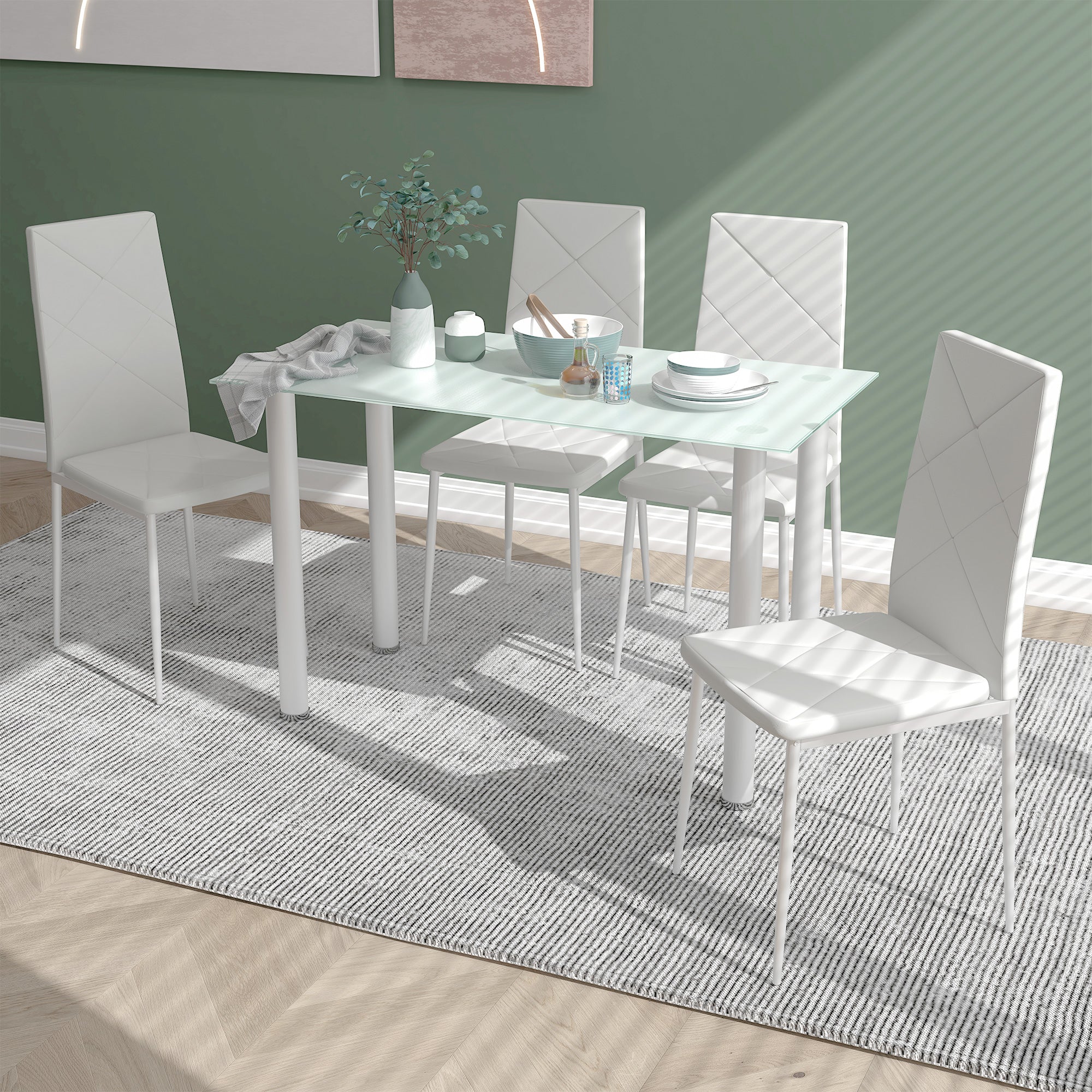 Modern Dining Table Set for 4, Space-Saving 5 Pieces Kitchen Table Set with Rectangle Table and Steel Frame, White Bar Sets   at Gallery Canada