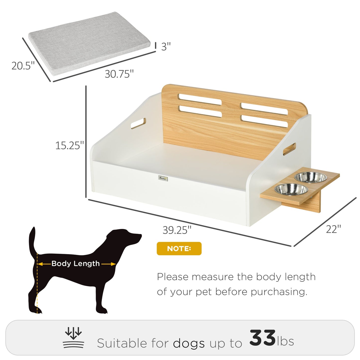 Modern Dog Bed Frame, Furniture Style Pet Sofa, Cat Couch, with Soft Cushion, Washable Cover, 2 Feeding Bowls, Handles, for Small and Medium Sized Dog - Gallery Canada