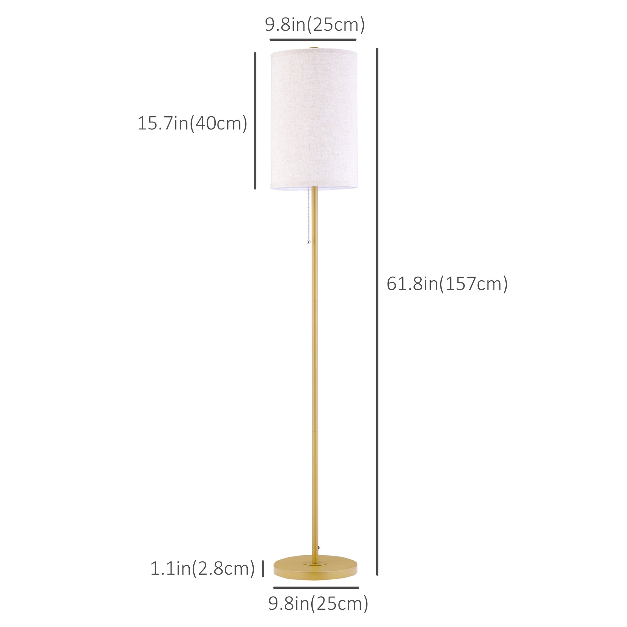 Modern Floor Lamp w/ Steel Frame and Pull Rope Switch, Standing Lamp for Living Room, Bedroom, Office Floor Lamps & Ceiling Fan Lights   at Gallery Canada