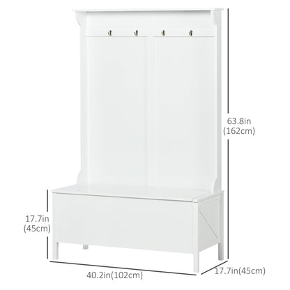 Modern Hall Tree, Shoe Bench with Hidden Storage Space, 4 Hooks and Top Shelf, Freestanding Coat Rack Stand for Entryway, White Clothing Storage   at Gallery Canada