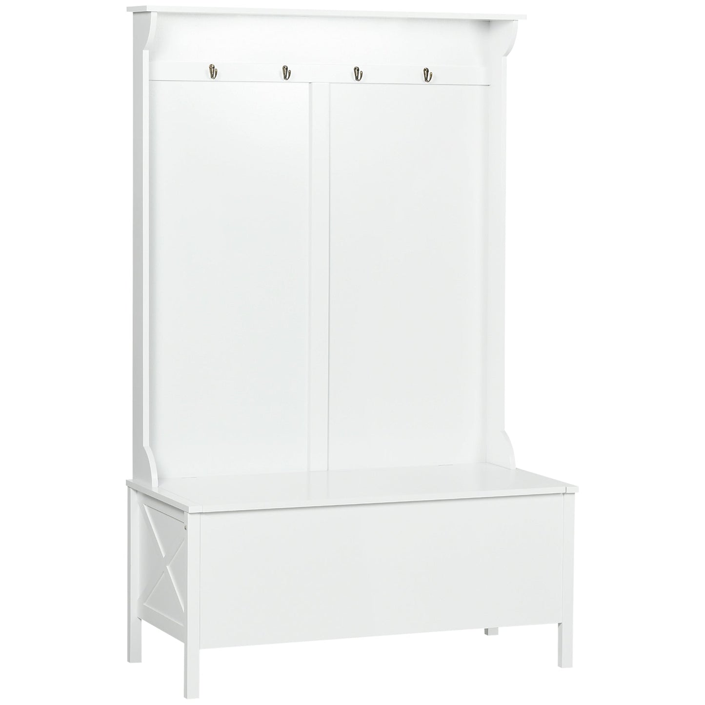 Modern Hall Tree, Shoe Bench with Hidden Storage Space, 4 Hooks and Top Shelf, Freestanding Coat Rack Stand for Entryway, White Clothing Storage White  at Gallery Canada