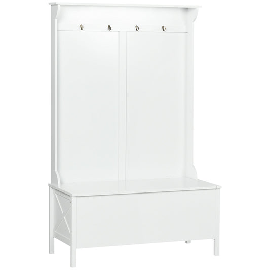 Modern Hall Tree, Shoe Bench with Hidden Storage Space, 4 Hooks and Top Shelf, Freestanding Coat Rack Stand for Entryway, White Clothing Storage White  at Gallery Canada