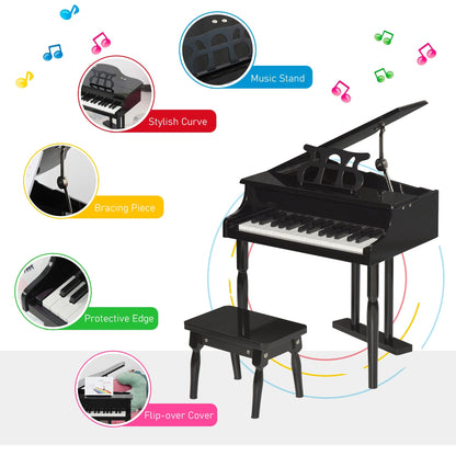 Modern Kids Piano, 30 Keys, Set of 2, Mini Toy for Child, Grand Piano with Music Stand and Bench, Ideal Gift, Black Electronic Musical Pianos   at Gallery Canada