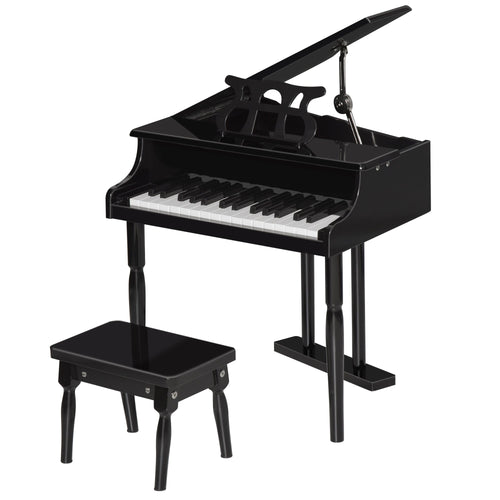 Modern Kids Piano, 30 Keys, Set of 2, Mini Toy for Child, Grand Piano with Music Stand and Bench, Ideal Gift, Black