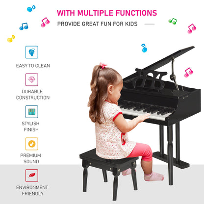 Modern Kids Piano, 30 Keys, Set of 2, Mini Toy for Child, Grand Piano with Music Stand and Bench, Ideal Gift, Black Electronic Musical Pianos   at Gallery Canada