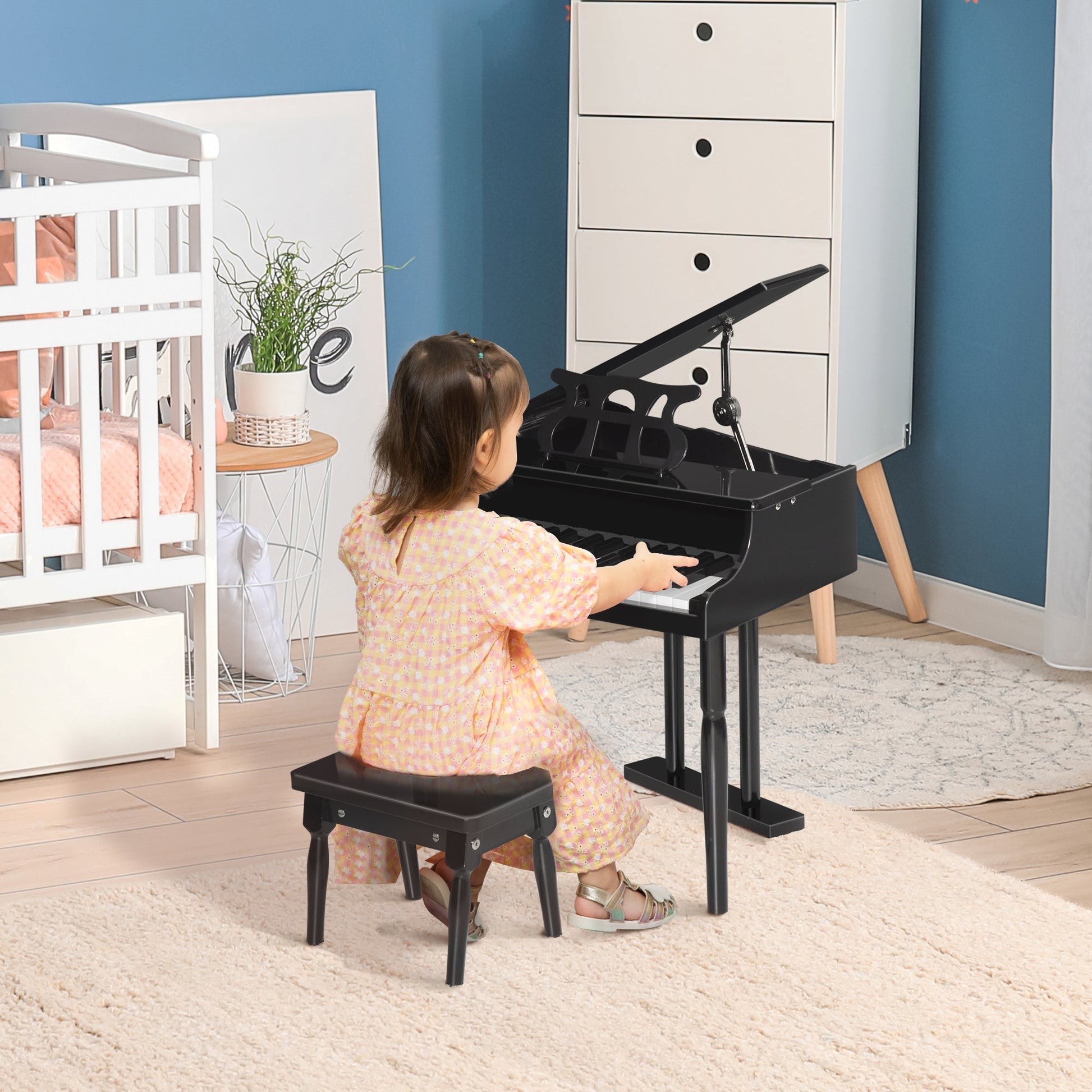 Modern Kids Piano, 30 Keys, Set of 2, Mini Toy for Child, Grand Piano with Music Stand and Bench, Ideal Gift, Black Electronic Musical Pianos   at Gallery Canada