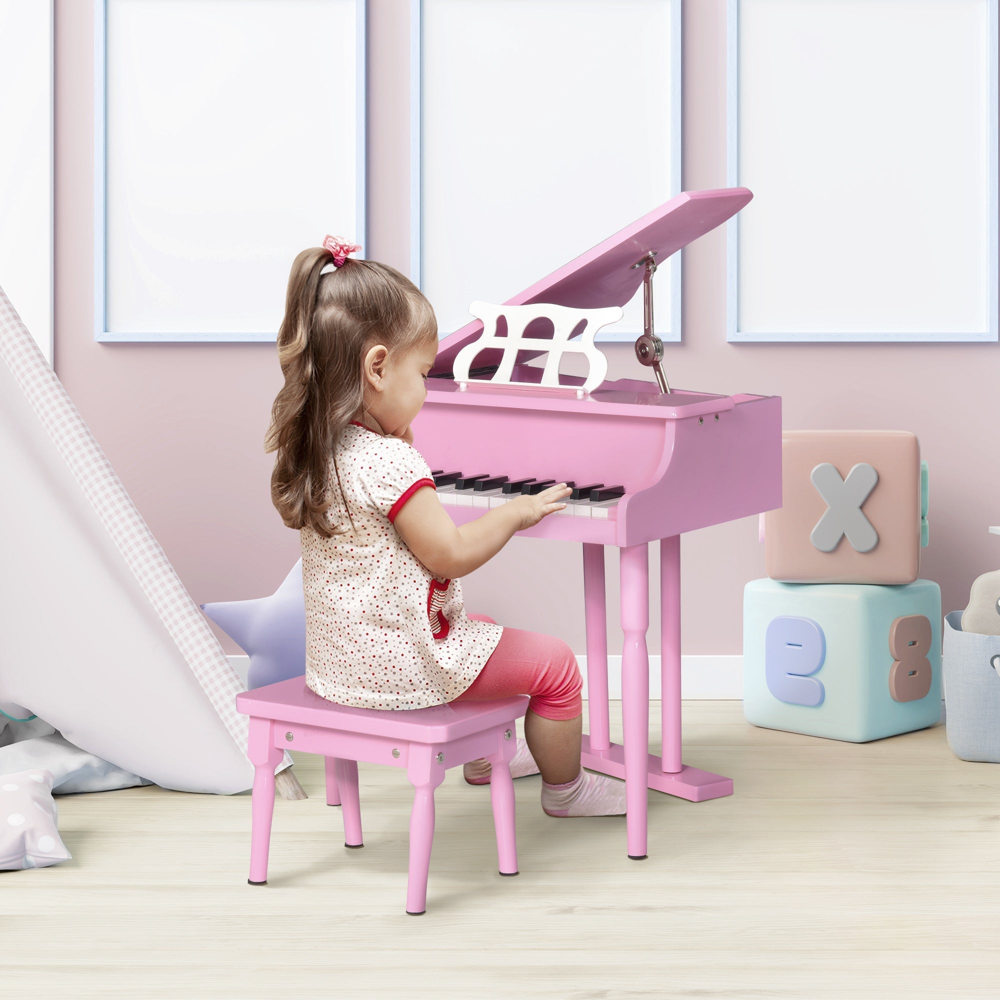 Modern Kids Piano, 30 Keys, Set of 2, Mini Toy for Child, Grand Piano with Music Stand and Bench, Ideal Gift, Pink Electronic Musical Pianos   at Gallery Canada