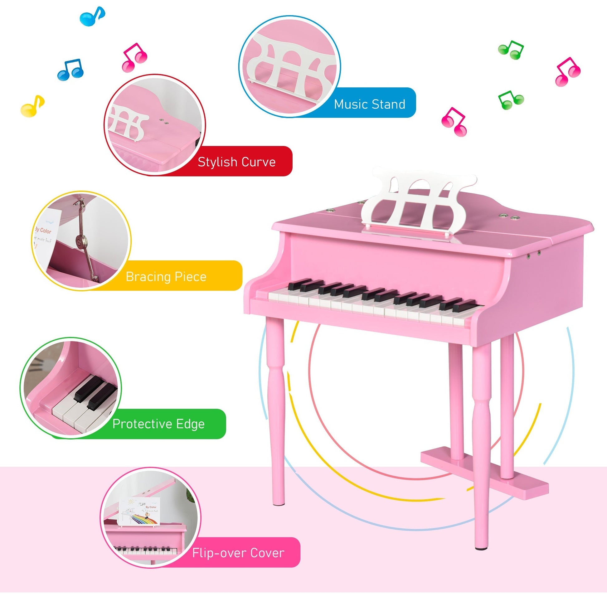 Modern Kids Piano, 30 Keys, Set of 2, Mini Toy for Child, Grand Piano with Music Stand and Bench, Ideal Gift, Pink - Gallery Canada