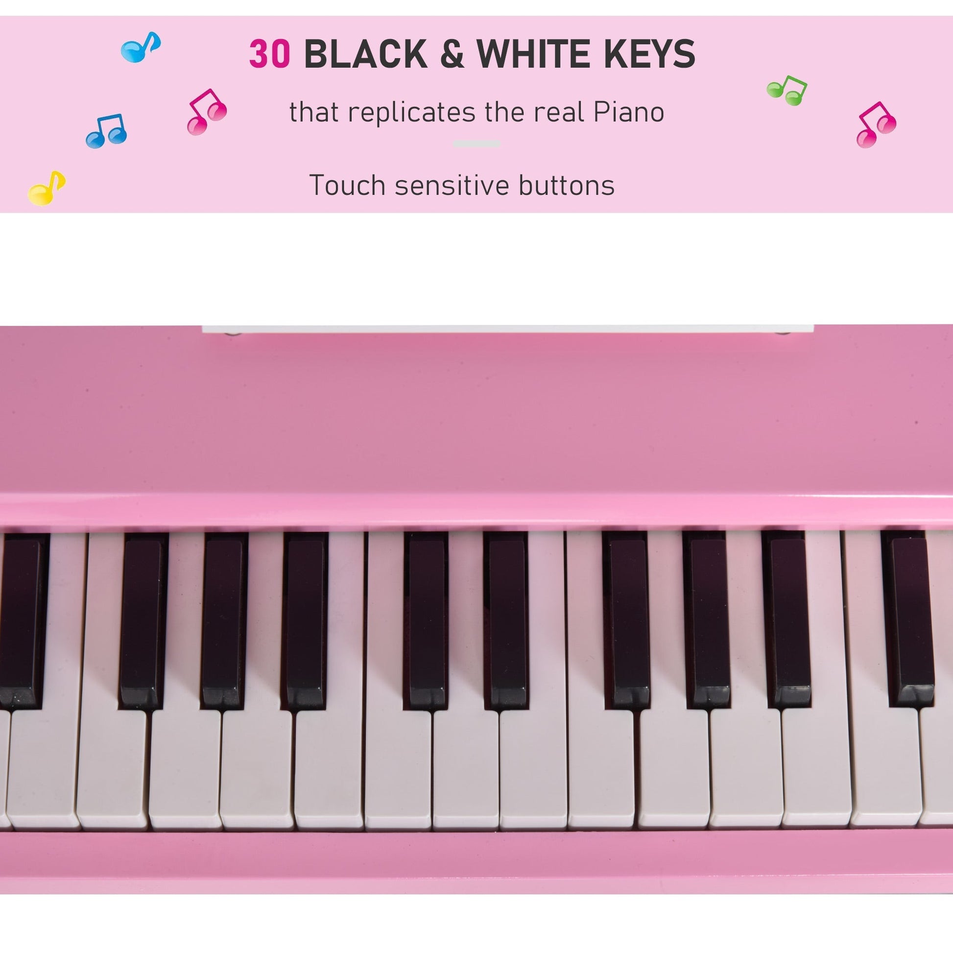 Modern Kids Piano, 30 Keys, Set of 2, Mini Toy for Child, Grand Piano with Music Stand and Bench, Ideal Gift, Pink Electronic Musical Pianos   at Gallery Canada