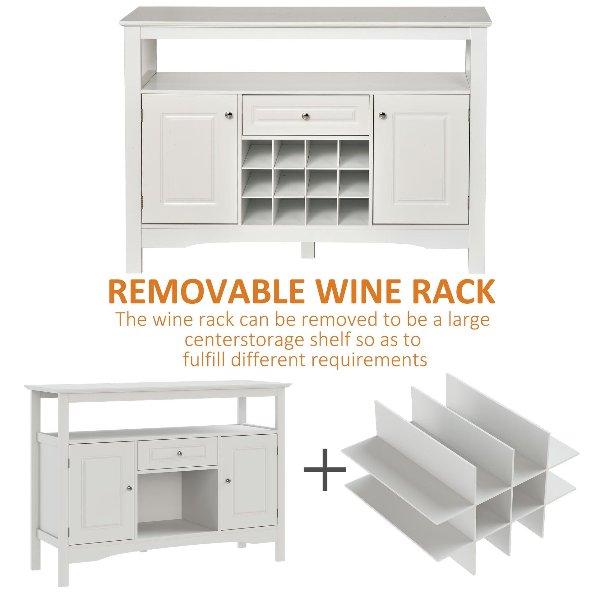 Modern Kitchen Buffet Bar Cabinet Storage Sideboard Dining Server with Drawer &; 12-Bottle Wine Rack for Living Room, White Bar Cabinets   at Gallery Canada