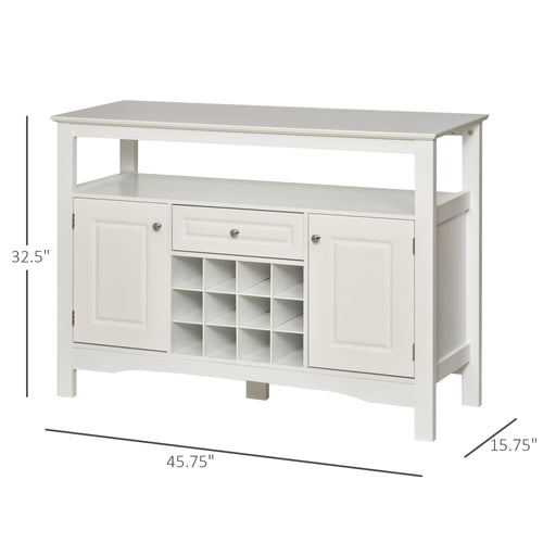 Modern Kitchen Buffet Bar Cabinet Storage Sideboard Dining Server with Drawer &; 12-Bottle Wine Rack for Living Room, White