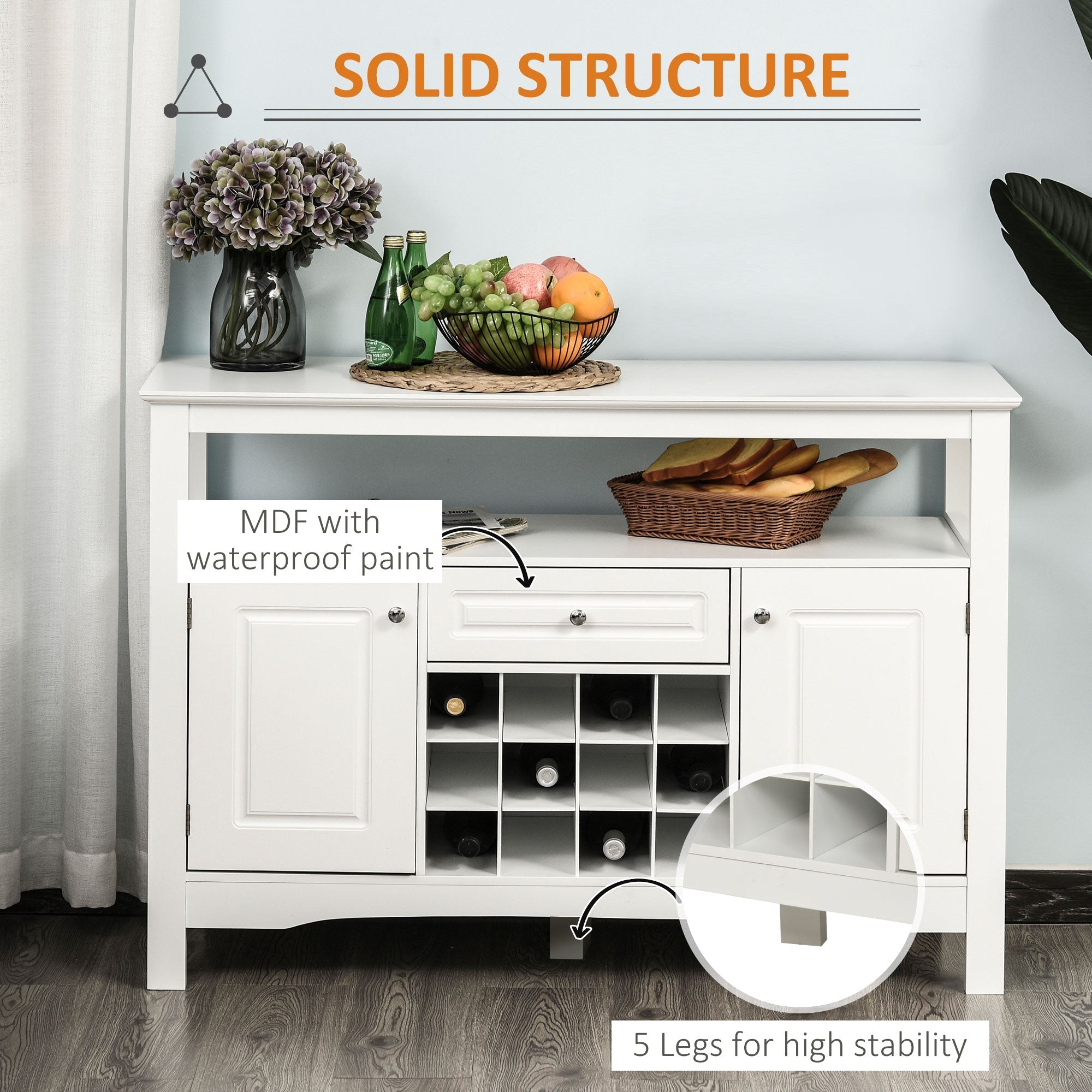 Modern Kitchen Buffet Bar Cabinet Storage Sideboard Dining Server with Drawer &; 12-Bottle Wine Rack for Living Room, White Bar Cabinets   at Gallery Canada