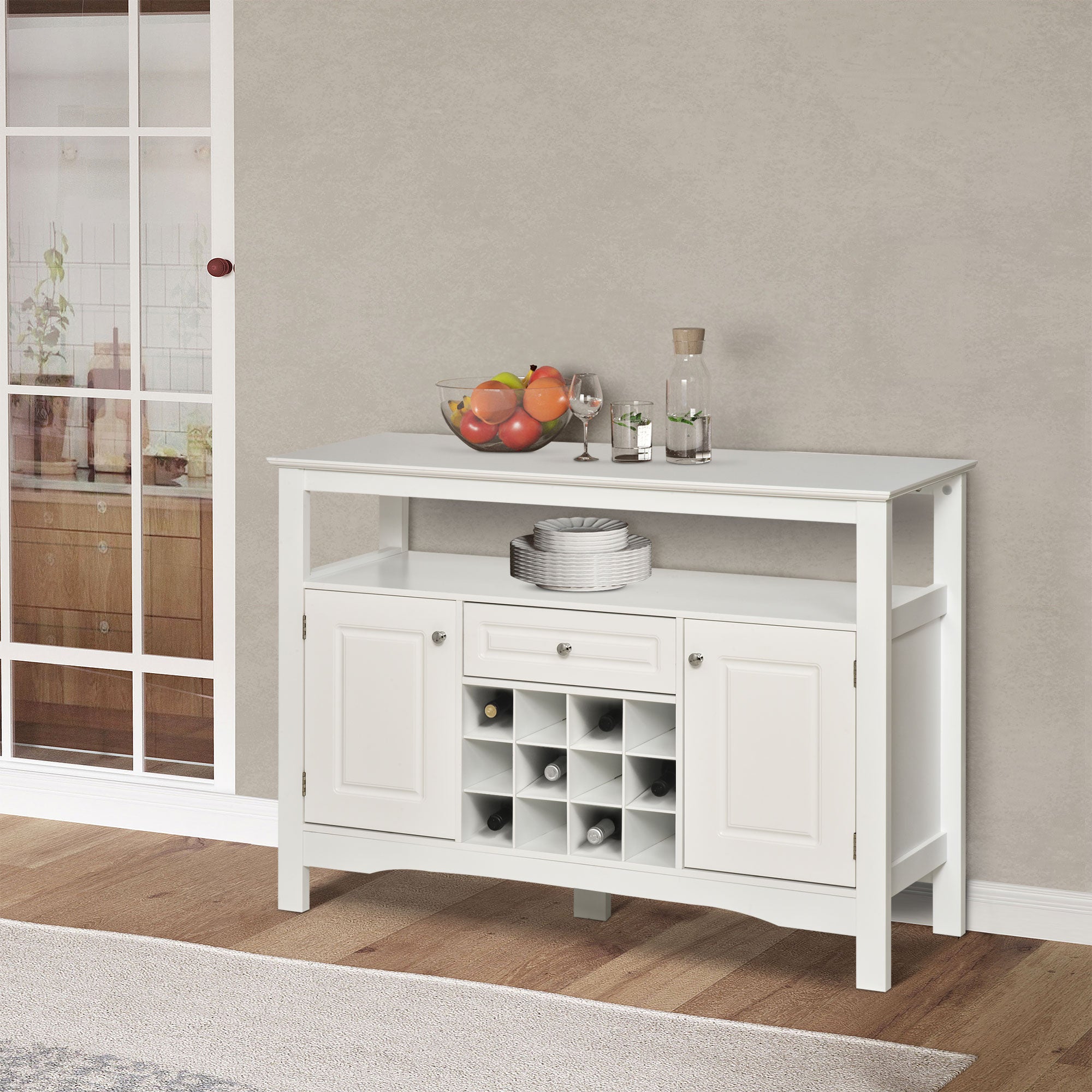 Modern Kitchen Buffet Bar Cabinet Storage Sideboard Dining Server with Drawer &; 12-Bottle Wine Rack for Living Room, White Bar Cabinets   at Gallery Canada