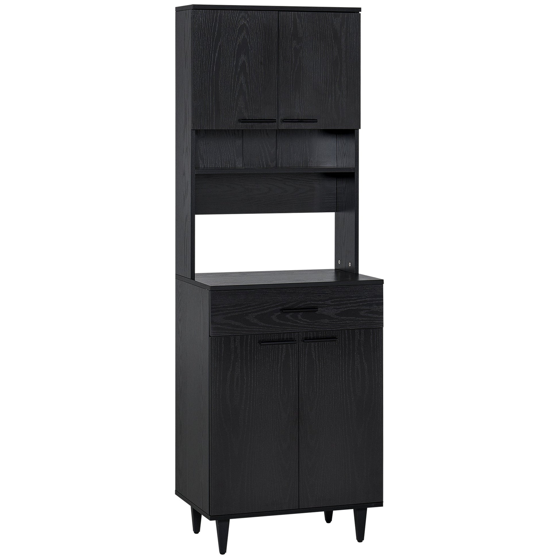 Modern Kitchen Buffet with Hutch Wooden Storage Cupboard with Microwave Counter 2 Cabinet and Drawer for Dining Room Living Room Black Kitchen Pantry Cabinets Black  at Gallery Canada