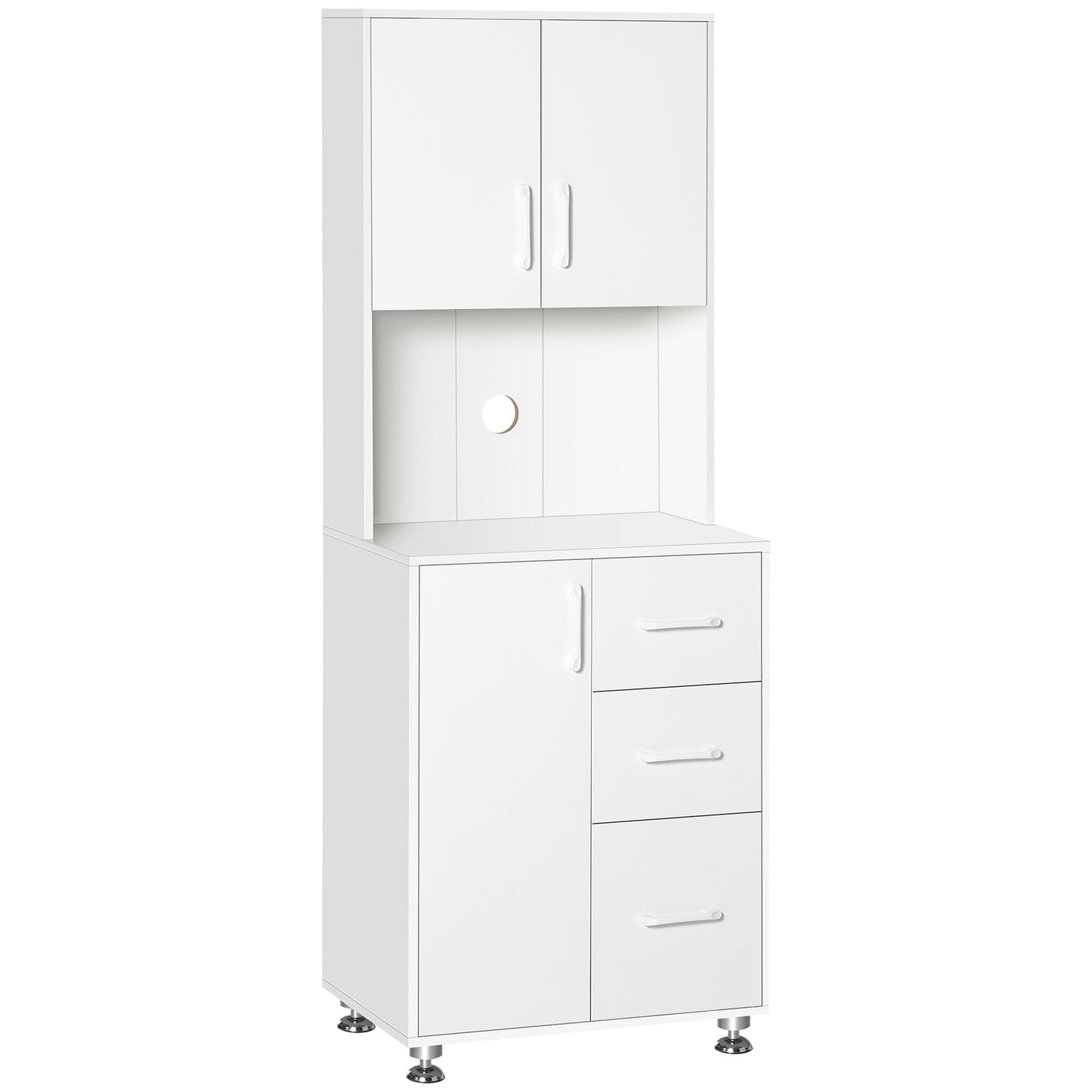 Modern Kitchen Cupboard with Storage Cabinet Hutch, 2 Cabinets, 3 Drawers and Open Countertop, White Kitchen Pantry Cabinets White  at Gallery Canada