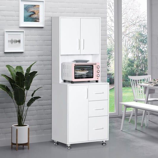 Modern Kitchen Cupboard with Storage Cabinet Hutch, 2 Cabinets, 3 Drawers and Open Countertop, White Kitchen Pantry Cabinets White  at Gallery Canada