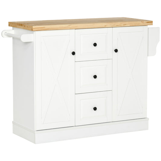 Modern Kitchen Island, Utility Cart on Wheels with Barn Door, Buffet Cabinet with 3 Drawers 2 Compartments, White Kitchen Islands & Kitchen Carts Multi Colour  at Gallery Canada