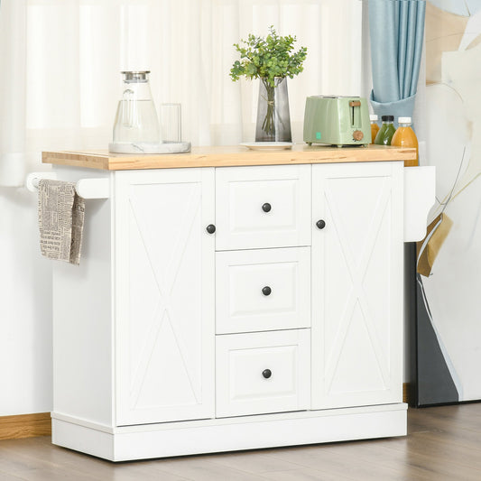 Modern Kitchen Island, Utility Cart on Wheels with Barn Door, Buffet Cabinet with 3 Drawers 2 Compartments, White Kitchen Islands & Kitchen Carts Multi Colour  at Gallery Canada