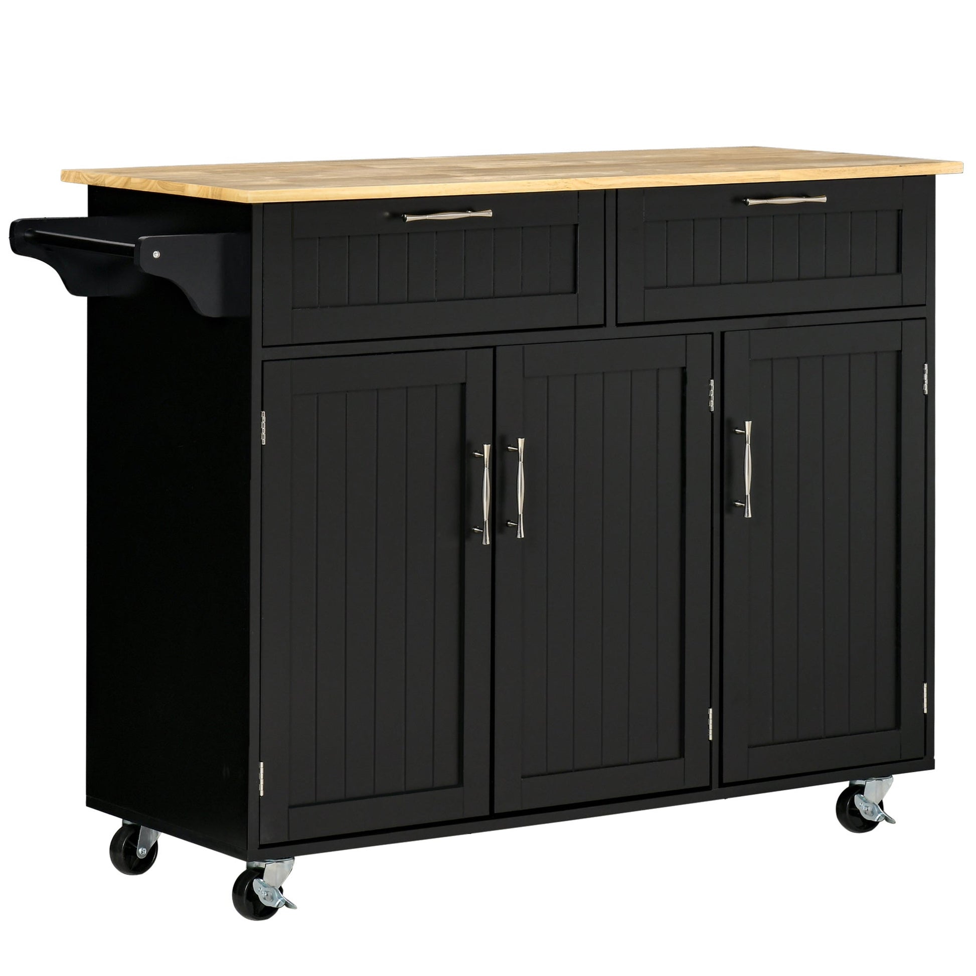 Modern Kitchen Island, Utility Kitchen Serving Cart with 2 Storage Drawers &; Cabinets for Dining Room, Black Kitchen Islands & Kitchen Carts Black  at Gallery Canada