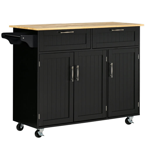 Modern Kitchen Island, Utility Kitchen Serving Cart with 2 Storage Drawers &; Cabinets for Dining Room, Black