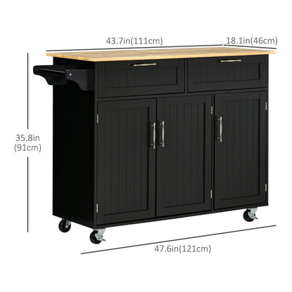 Modern Kitchen Island, Utility Kitchen Serving Cart with 2 Storage Drawers &; Cabinets for Dining Room, Black Kitchen Islands & Kitchen Carts   at Gallery Canada