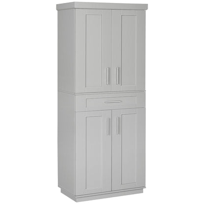 Modern Kitchen Pantry Freestanding Cabinet Cupboard with Doors and Shelves, Adjustable Shelving, Grey Kitchen Pantry Cabinets Grey  at Gallery Canada