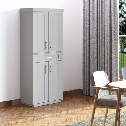 Modern Kitchen Pantry Freestanding Cabinet Cupboard with Doors and Shelves, Adjustable Shelving, Grey Kitchen Pantry Cabinets   at Gallery Canada