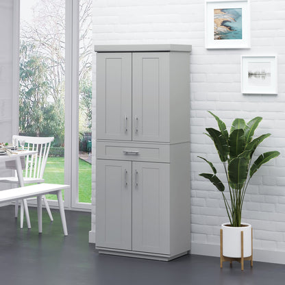 Modern Kitchen Pantry Freestanding Cabinet Cupboard with Doors and Shelves, Adjustable Shelving, Grey Kitchen Pantry Cabinets   at Gallery Canada